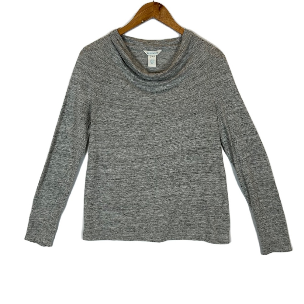 Sundance Women's Gray 100% Linen Long‎ Sleeve Cowl Neck Top Small